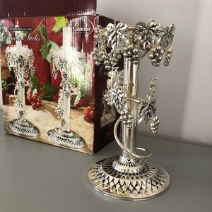 Pair of Silver Plated Grape Design. New Candle Sticks dimension: 9.5 x 4.5”